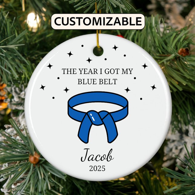 Personalized Karate Blue Belt, Taekwondo Outfit Ceramic Ornament (Creator Uploaded)