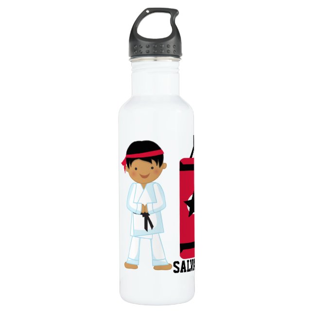 Personalized Karate Boy Water Bottle (Front)