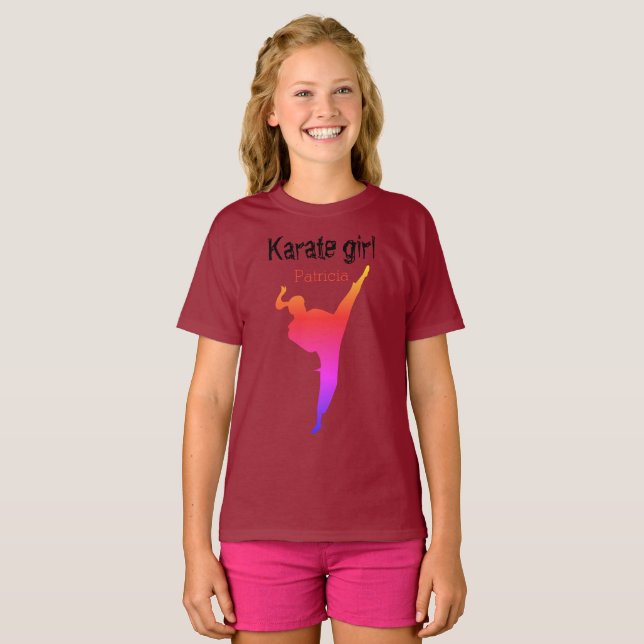 Personalized Karate Girl Silhouette Martial Arts T-Shirt (Front Full)
