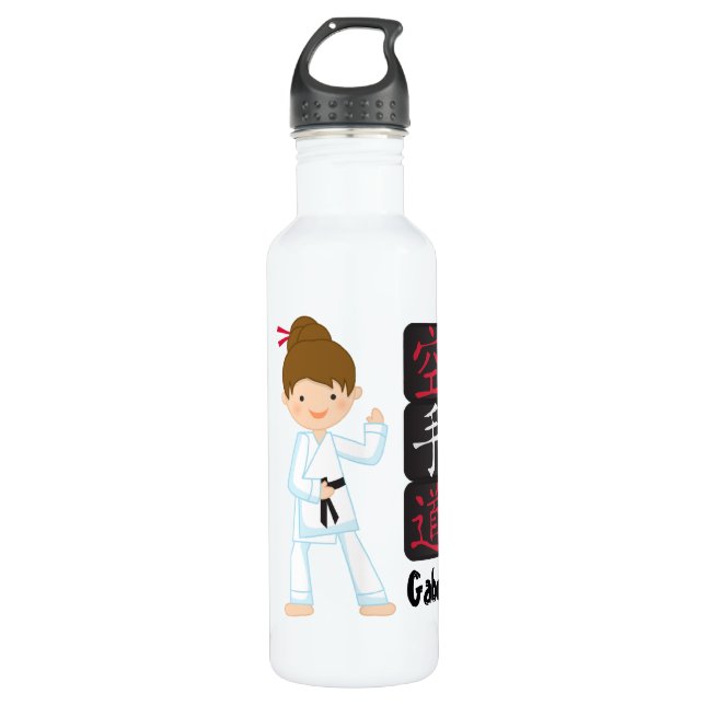 Personalized Karate Girl Stainless Steel Water Bottle (Front)
