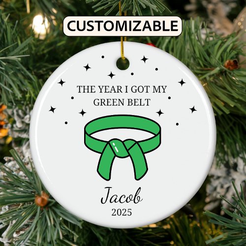 Personalized Karate Green Belt, Taekwondo Outfit Ceramic Ornament