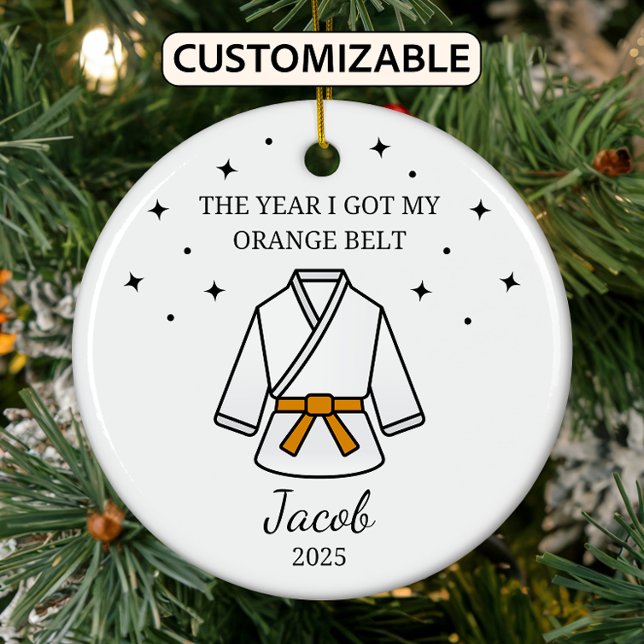 Personalized Karate Orange Belt, Taekwondo Outfit Ceramic Ornament (Creator Uploaded)
