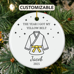 Personalized Karate Yellow Belt, Taekwondo Outfit Ceramic Ornament
