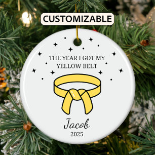 Personalized Karate Yellow Belt, Taekwondo Outfit Ceramic Ornament