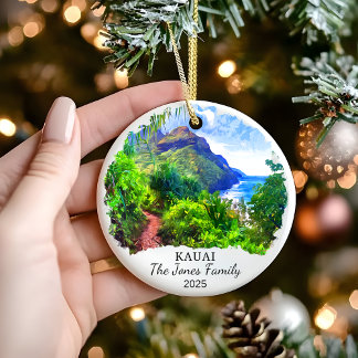 Personalized Kauai Ornament, Hawaii Gift Ceramic Ornament