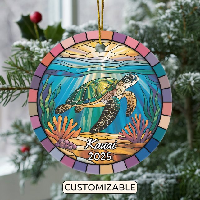 Personalized Kauai Ornament, Sea Turtle Ceramic Ornament (Creator Uploaded)