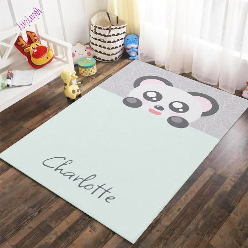 Personalized Kawaii Animal _ Green Panda Rug