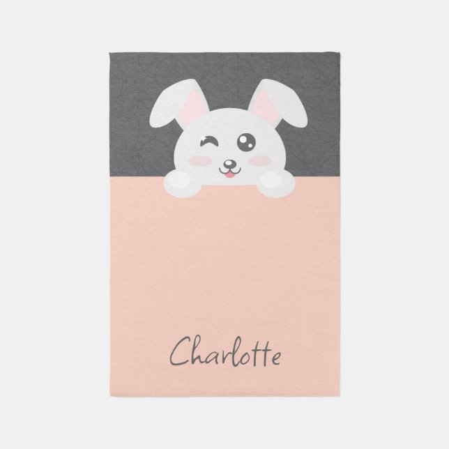 Personalized Kawaii Animal - Peach Bunny Rug (Front (Vertical))