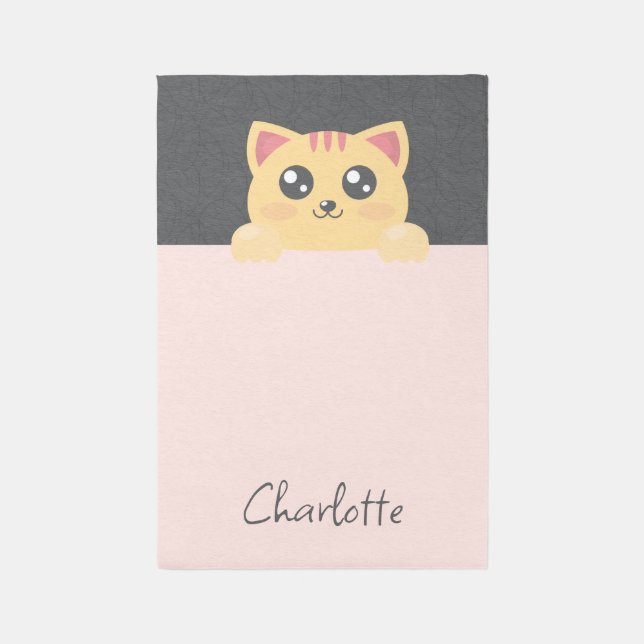 Personalized Kawaii Animal - Pink Kitten Rug (Front (Vertical))