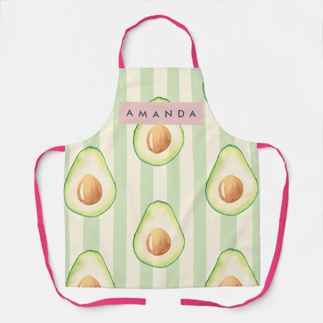 Personalized Kawaii Avocado Pattern Apron (Front)