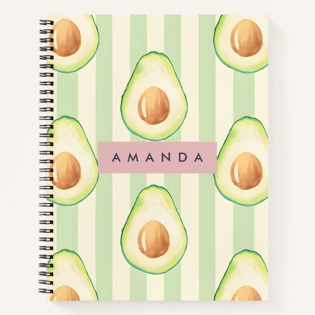 Personalized Kawaii Avocado Pattern Notebook (Front)