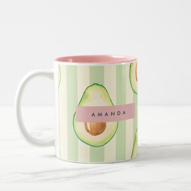 Personalized Kawaii Avocado Pattern Two-Tone Coffee Mug (Left)