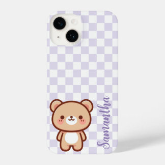Personalized kawaii bear phone case, Purple iPhone 14 Case
