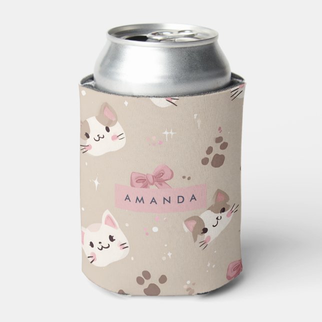 Personalized Kawaii Cat Face Pattern Can Cooler (Can Front)