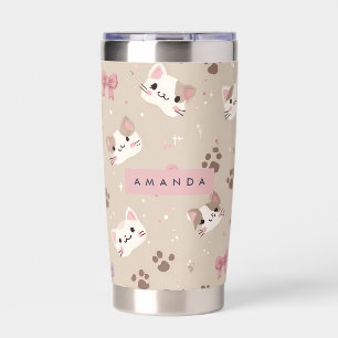 Personalized Kawaii Cat Face Pattern Insulated Tumbler