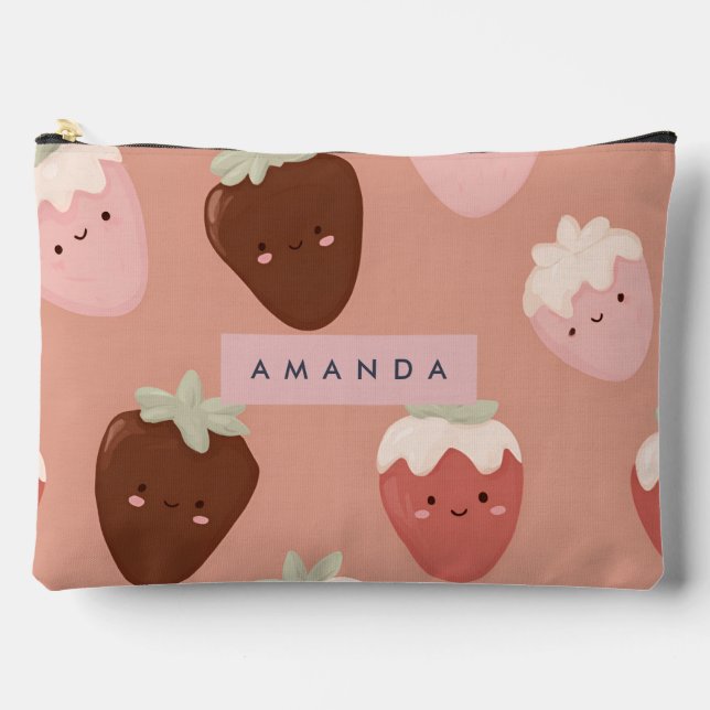Personalized Kawaii Chocolate Strawberry Pattern Accessory Pouch (Front)