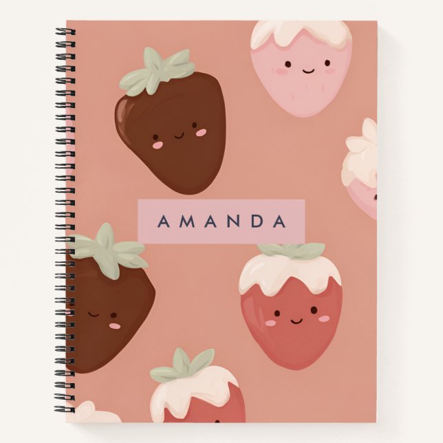 Personalized Kawaii Chocolate Strawberry Pattern Notebook (Front)