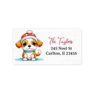 Personalized Kawaii Christmas Puppy Dog  Label