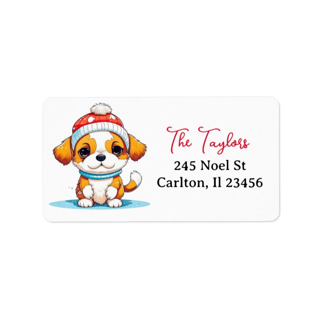 Personalized Kawaii Christmas Puppy Dog  Label (Front)