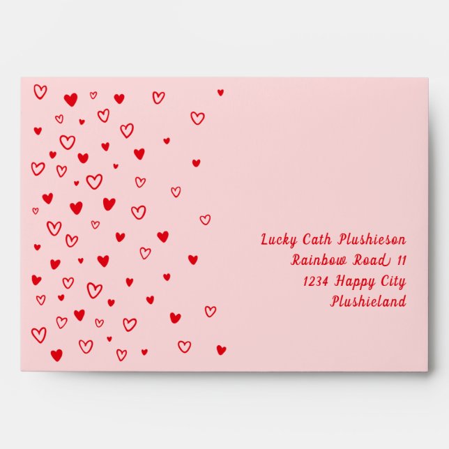 Personalized Kawaii Cute Red Hearts Pastel Address Envelope (Front)
