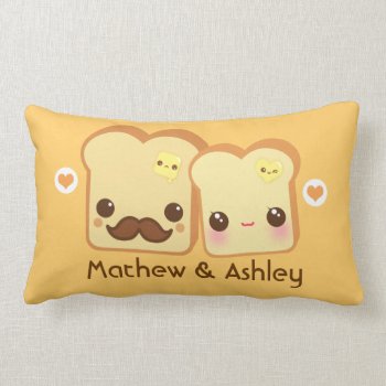 Personalized - Kawaii Cute Toasts Couple Lumbar Pillow by Chibibunny at Zazzle