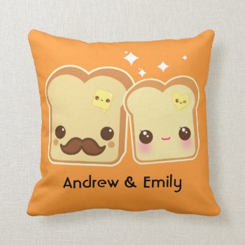 Personalized - Kawaii Cute Toasts Couple Throw Pillow by Chibibunny at Zazzle