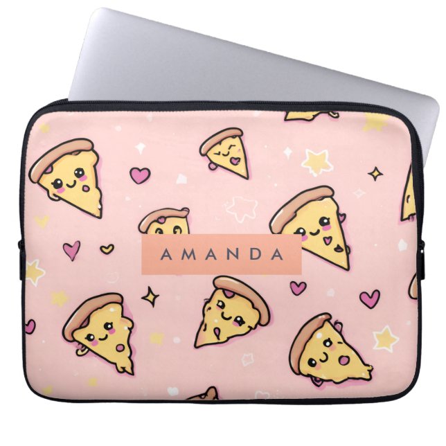 Personalized Kawaii Fun Pizza Slice Pattern Laptop Sleeve (Front)