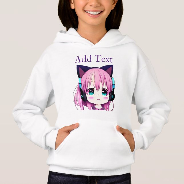Personalized Kawaii Girl with Headphones on Hoodie (Front)
