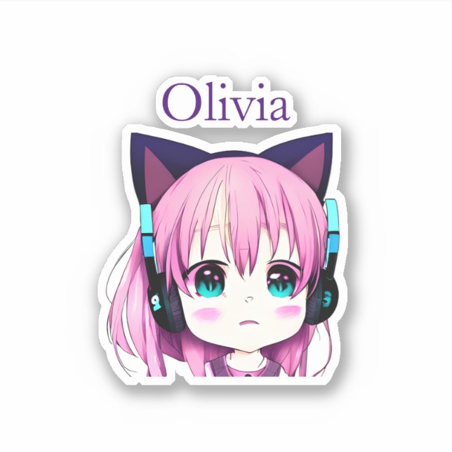 Personalized Kawaii Girl with Headphones on Sticker (Front)