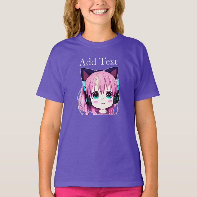 Personalized Kawaii Girl with Headphones on T-Shirt (Front)