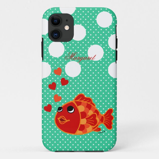 Personalized Kawaii Goldfish Cartoon with Hearts Case-Mate iPhone Case (Back)