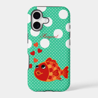 Personalized Kawaii Goldfish Cartoon with Hearts iPhone 17 Case