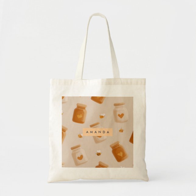 Personalized Kawaii Honey Jar Pattern Tote Bag (Front)