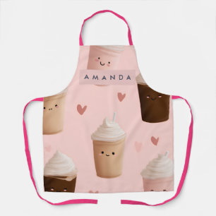 Personalized Kawaii Iced Coffee Pattern Apron