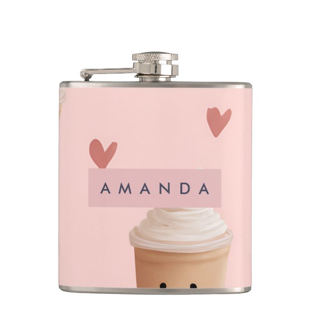 Personalized Kawaii Iced Coffee Pattern Flask (Front)