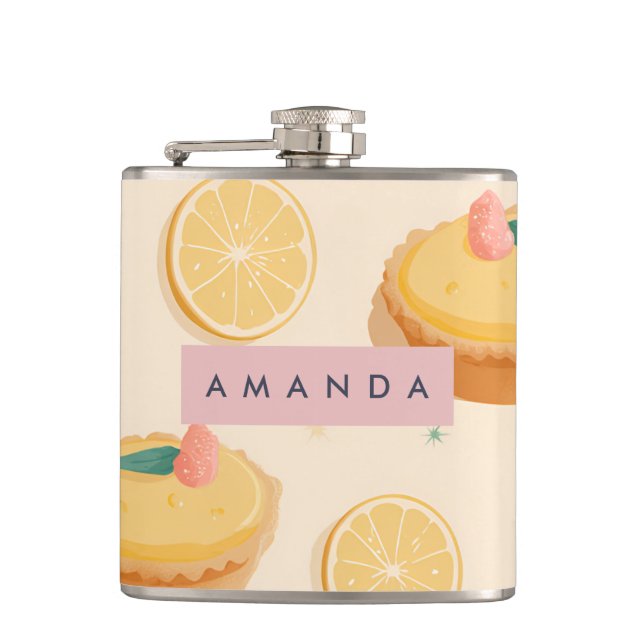 Personalized Kawaii Lemon Tart Pattern Flask (Front)