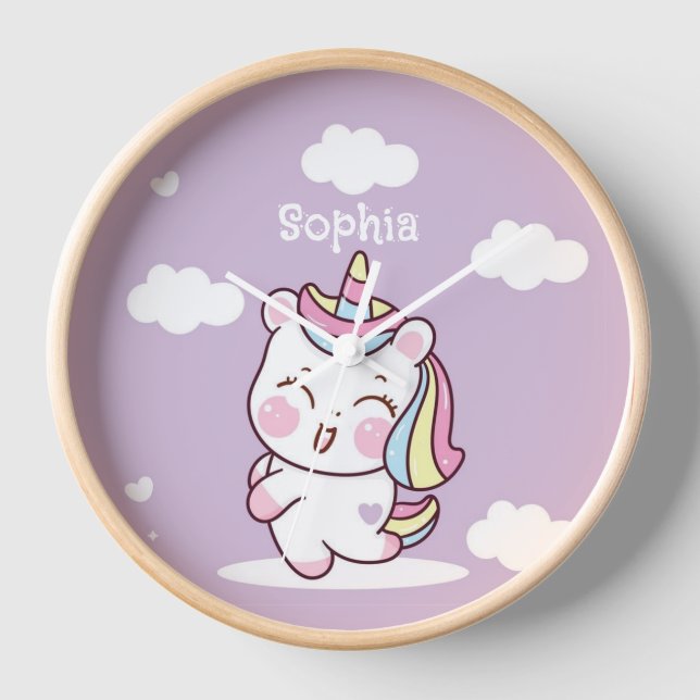 Personalized Kawaii Magical Unicorn Girls Nursery  Clock (Front)