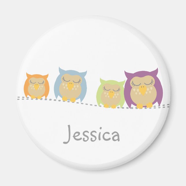 Personalized Kawaii Owls Magnet (Front)