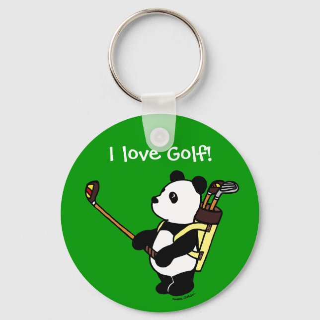 Personalized Kawaii Panda Golfer Keychain (Front)