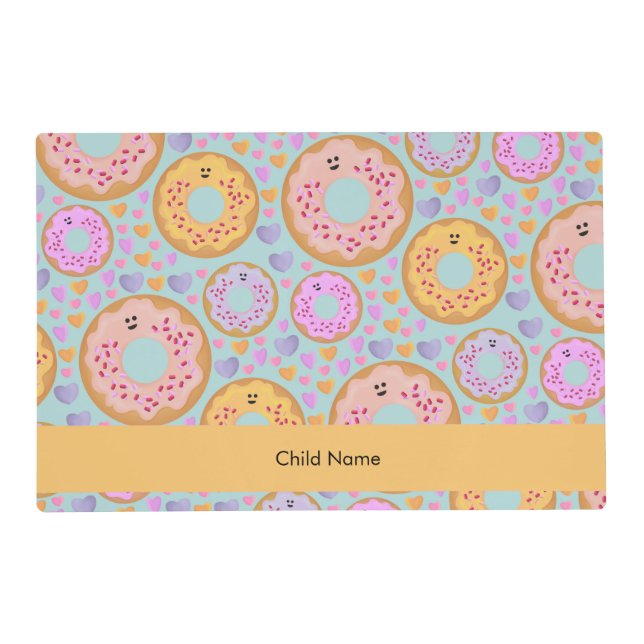 Personalized Kawaii Pastel Donut Kids Placemat (Front)