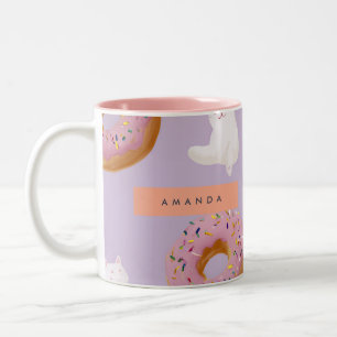 Personalized Kawaii Pastel Donuts Pattern Two-Tone Coffee Mug