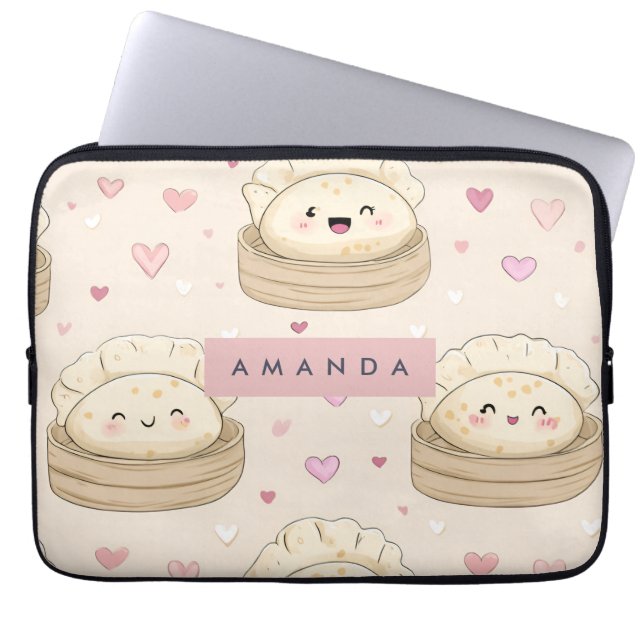 Personalized Kawaii Pastel Dumpling Pattern Laptop Sleeve (Front)