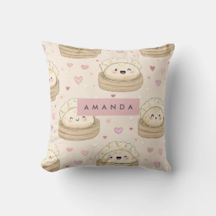 Personalized Kawaii Pastel Dumpling Pattern Throw Pillow