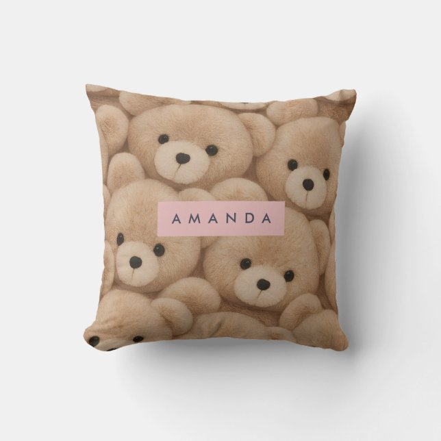 Personalized Kawaii Plush Teddy Bear Throw Pillow (Front)