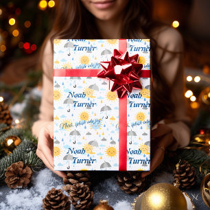 Personalized Kawaii Rain and Sunshine Design  Wrapping Paper