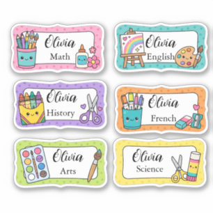 Personalized Kawaii School Subject Book Name Label