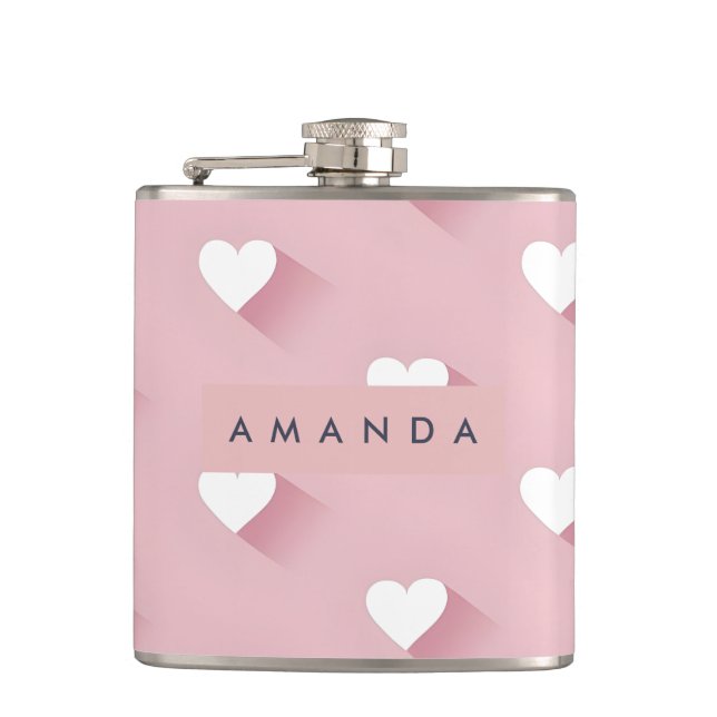 Personalized Kawaii Soft Pink Heart  Flask (Front)