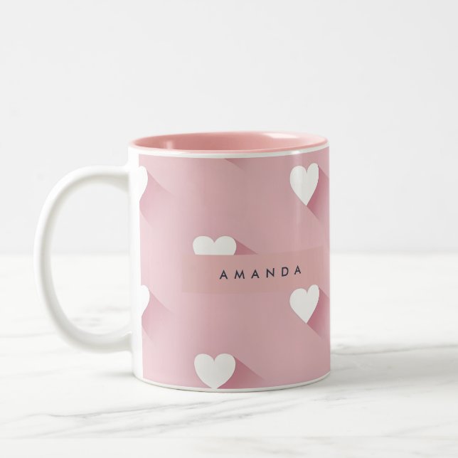 Personalized Kawaii Soft Pink Heart  Two-Tone Coffee Mug (Left)