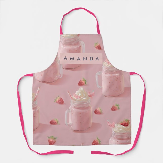 Personalized Kawaii Strawberry Milkshake Pattern A Apron (Front)