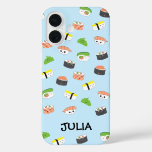 Personalized Kawaii, sushi illustration blue cute iPhone 16 Case